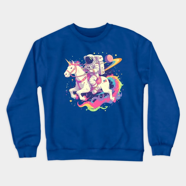 astronaut ride unicorn Crewneck Sweatshirt by peterdora